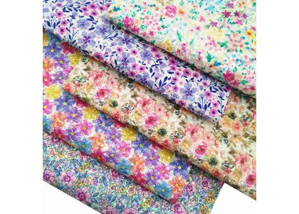 Flower pattern chunky glitter leather fabric for summer holiday