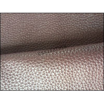 Metallic Purple Color Lichi Grain Leather Fabric