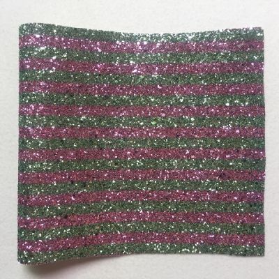 Green And Pink Stripes Glitter Leather