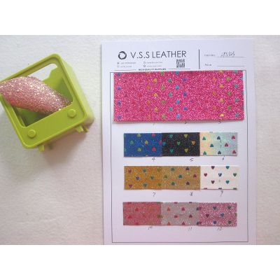 Pastel Heart Printed Glitter Leather