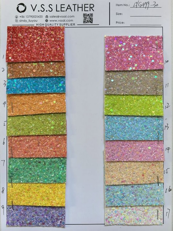 Iridescent Chunky Glitter Leather Fabric With Felt Backing