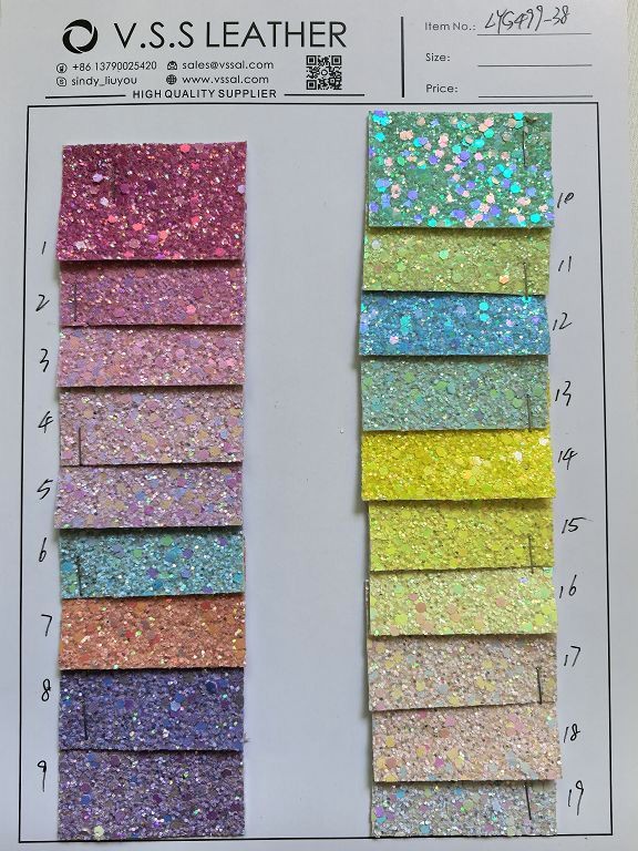 High Quality Iridescent Chunky Glitter Faux Leather Fabric