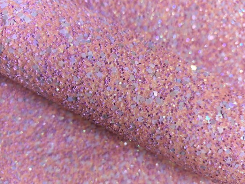 Baby Pink White Iridescent Chunky Glitter Leather Fabric