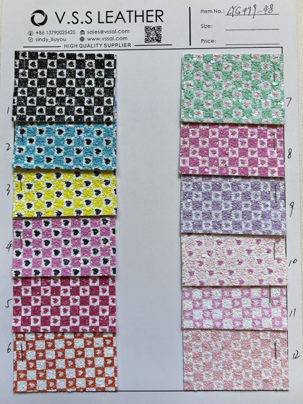 Festive Heart Print Glitter Leather Felt Backing