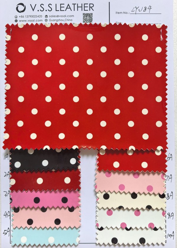 Glossy Surface Polka Dot Print PU Leather 