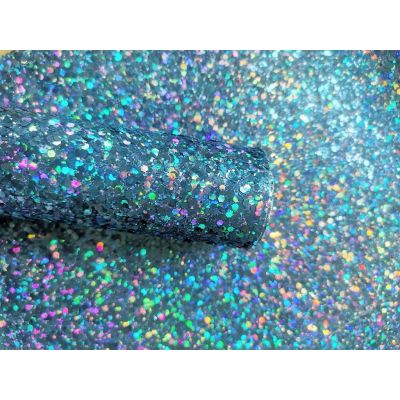 Blue Iridescent Felt Backing Glitter Leather Fabric Sheets